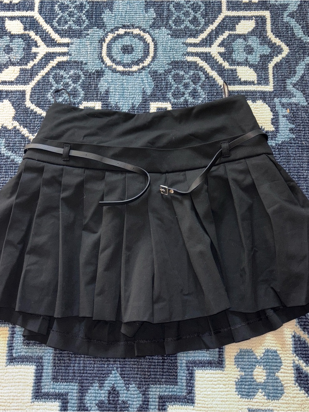 Zara Black Pleated Mini Skirt with Decorative Belt and shorts underneath
